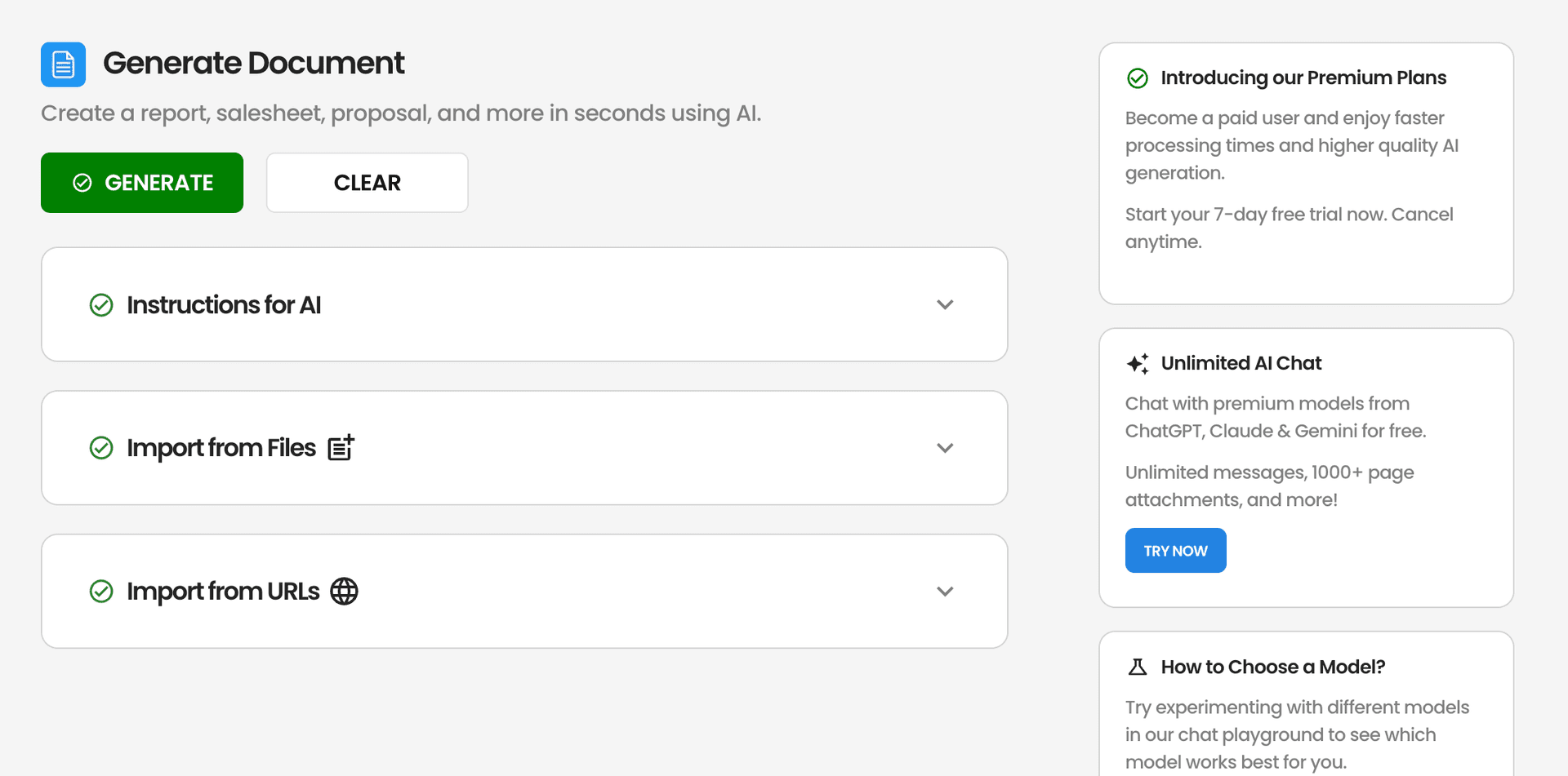 screenshot of the UI form used to generate documents on Aidocmaker.com