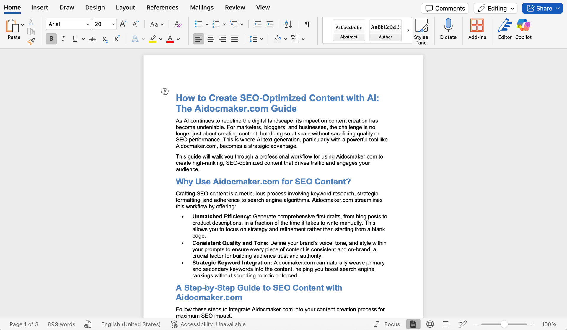 screenshot of a Word file exported from Aidocmaker.com